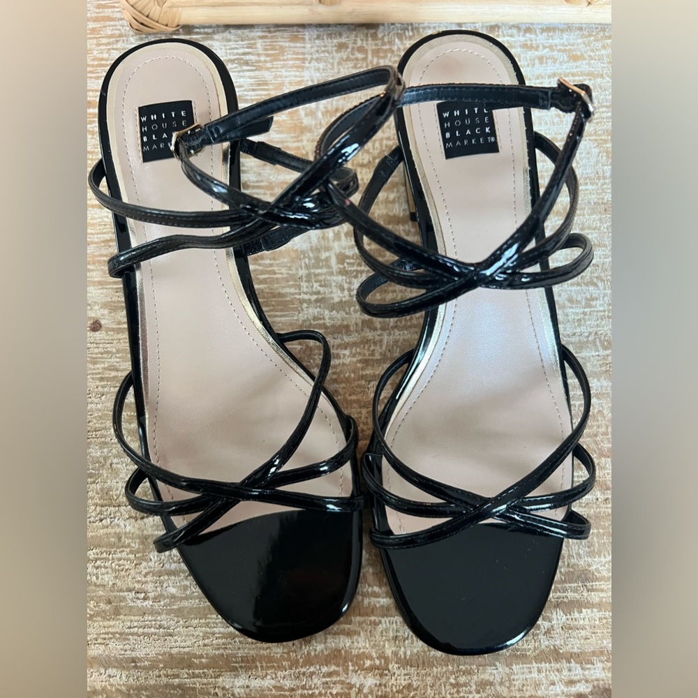 Black House White Market Black Strappy Gold Heel